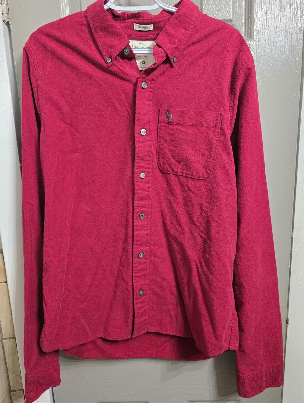 Abercrombie & Fitch Men's Red Button-Down Oxford Shirt